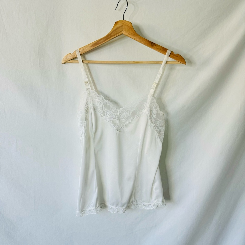 2/$20 Vintage Ashley Taylor White Satin and Lace Camisole Lingerie Top